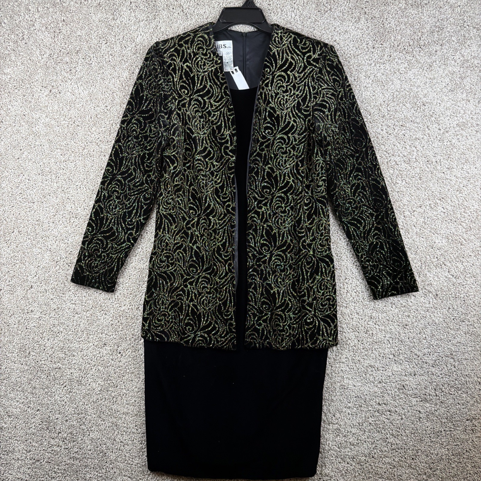 JBS Black and Gold Dress with Attached Vest and Shoulder Pads Size 10