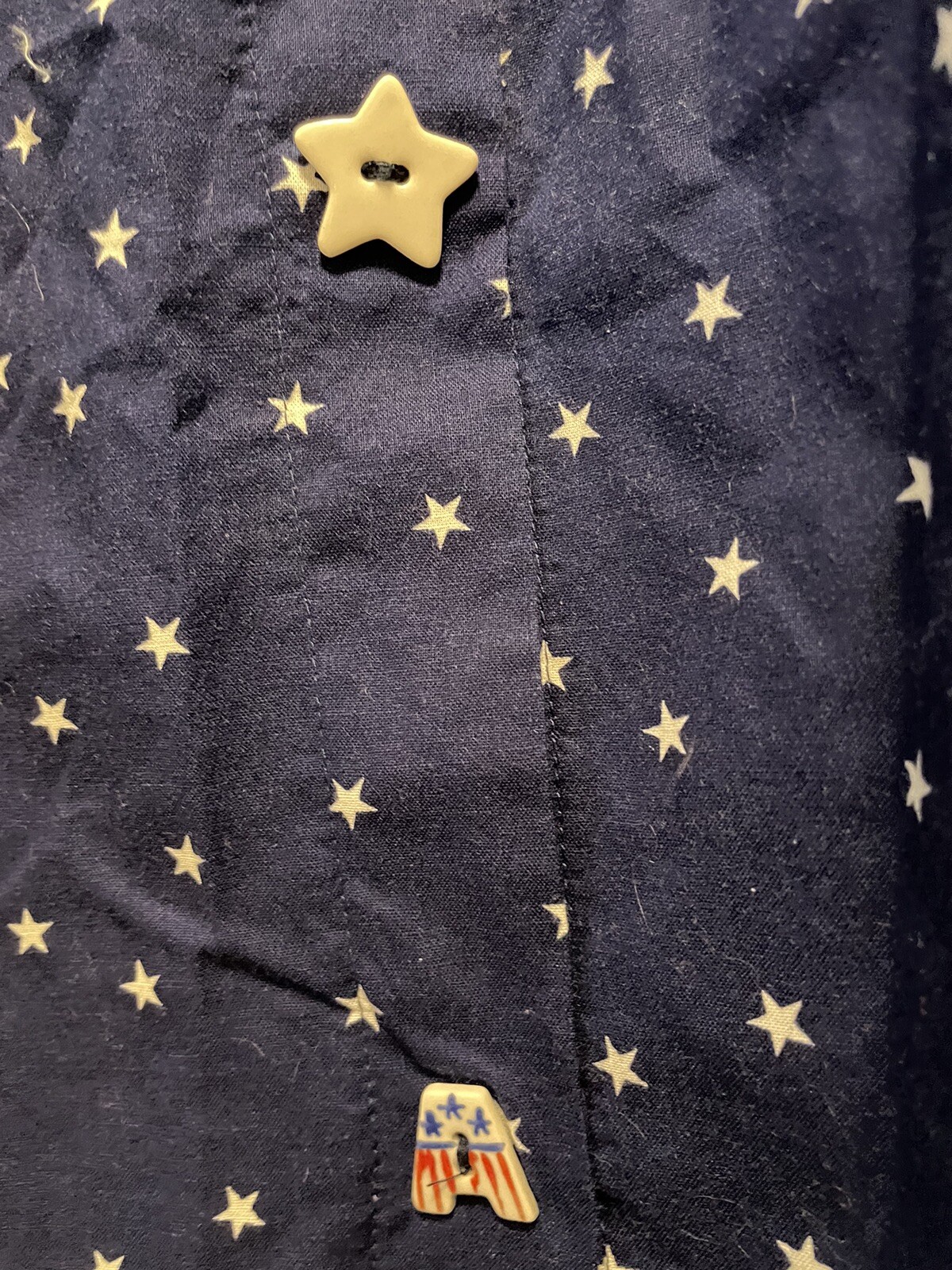 Vtg Dogwood Lane Dress Small Patriotic Navy Stars N Stripes USA American Flag