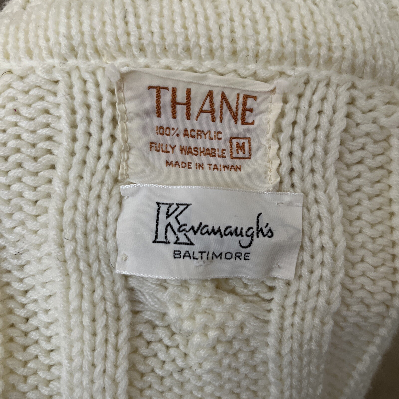 Vintage White Sweater Thane VTG Ivory Fisherman’s Cable Knit Pullover 80s Sz M