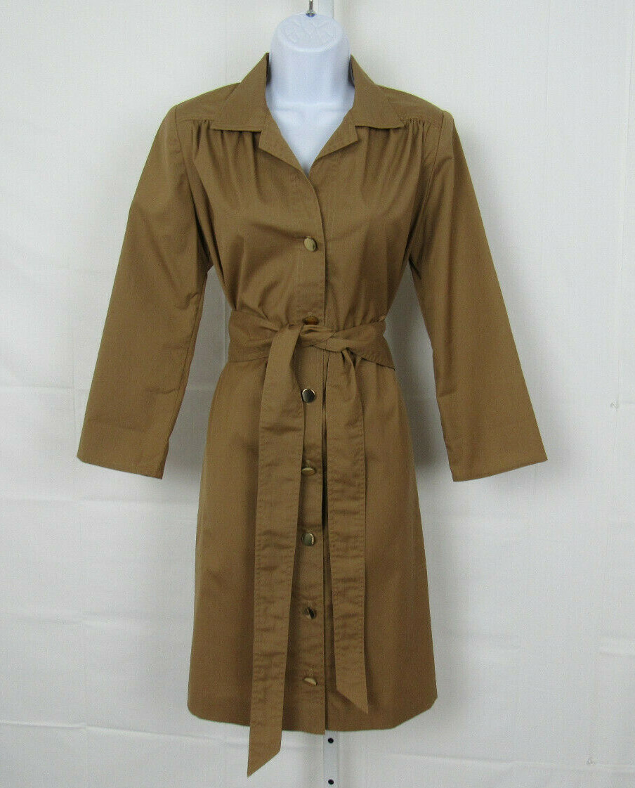 VTG 1960s MOD NED GOULD N.R.1 KHAKI TRENCH COAT DRESS BELT SIZE 10 POLY COTTON