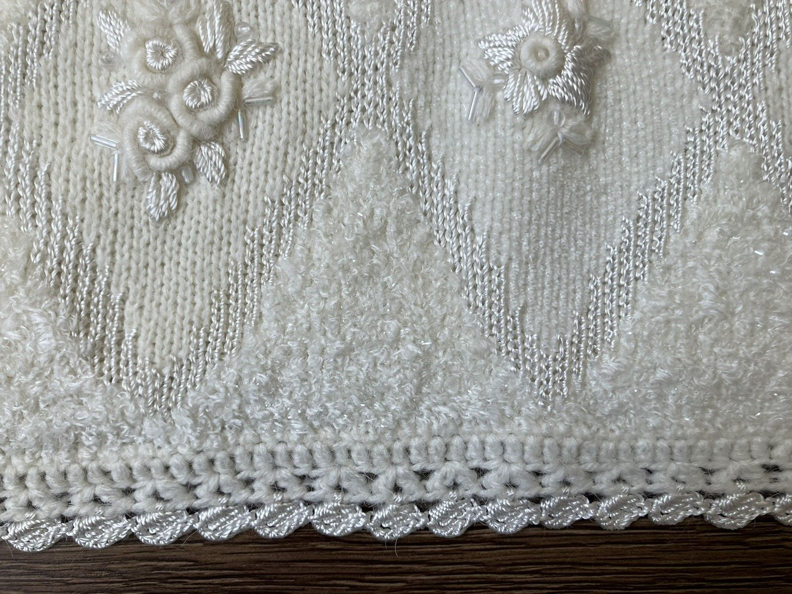 Vintage ’80s Koret Embellished Oversized Grandma Sweater Ivory Embroidery M/L