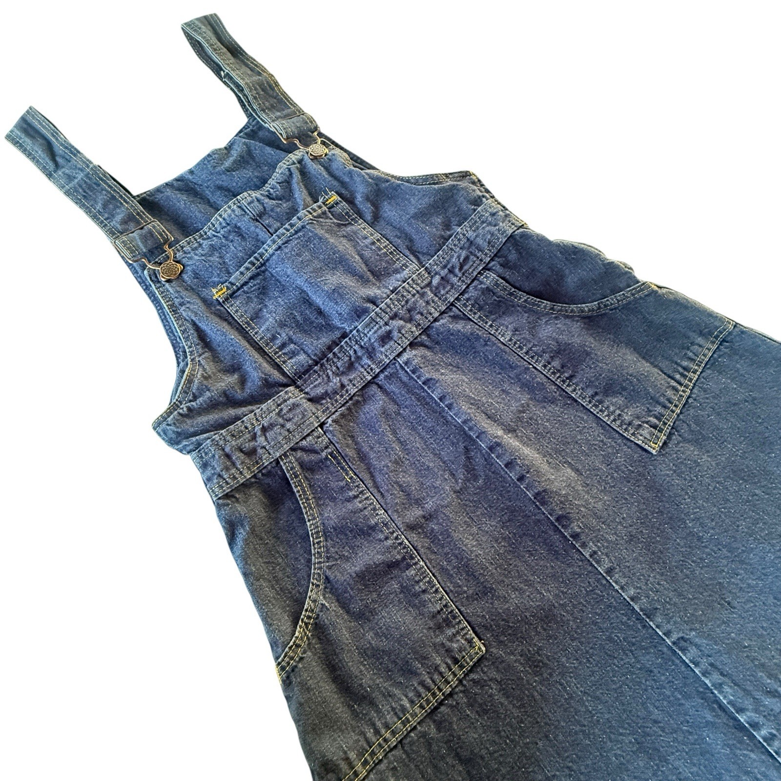 Vintage 70s H.I.S. Dark Denim Overall Dress Rare 1970s Boho Hippie Sz S/M