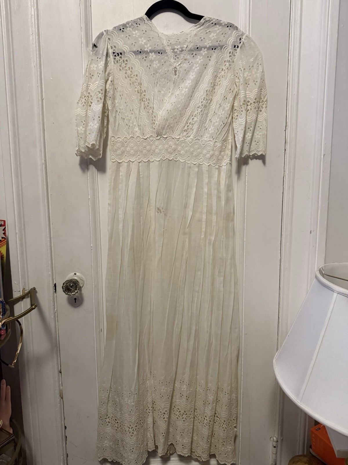 Antique Edwardian White Irish Lace Eyelet Cotton Lawn Lingerie Tea Summer Dress