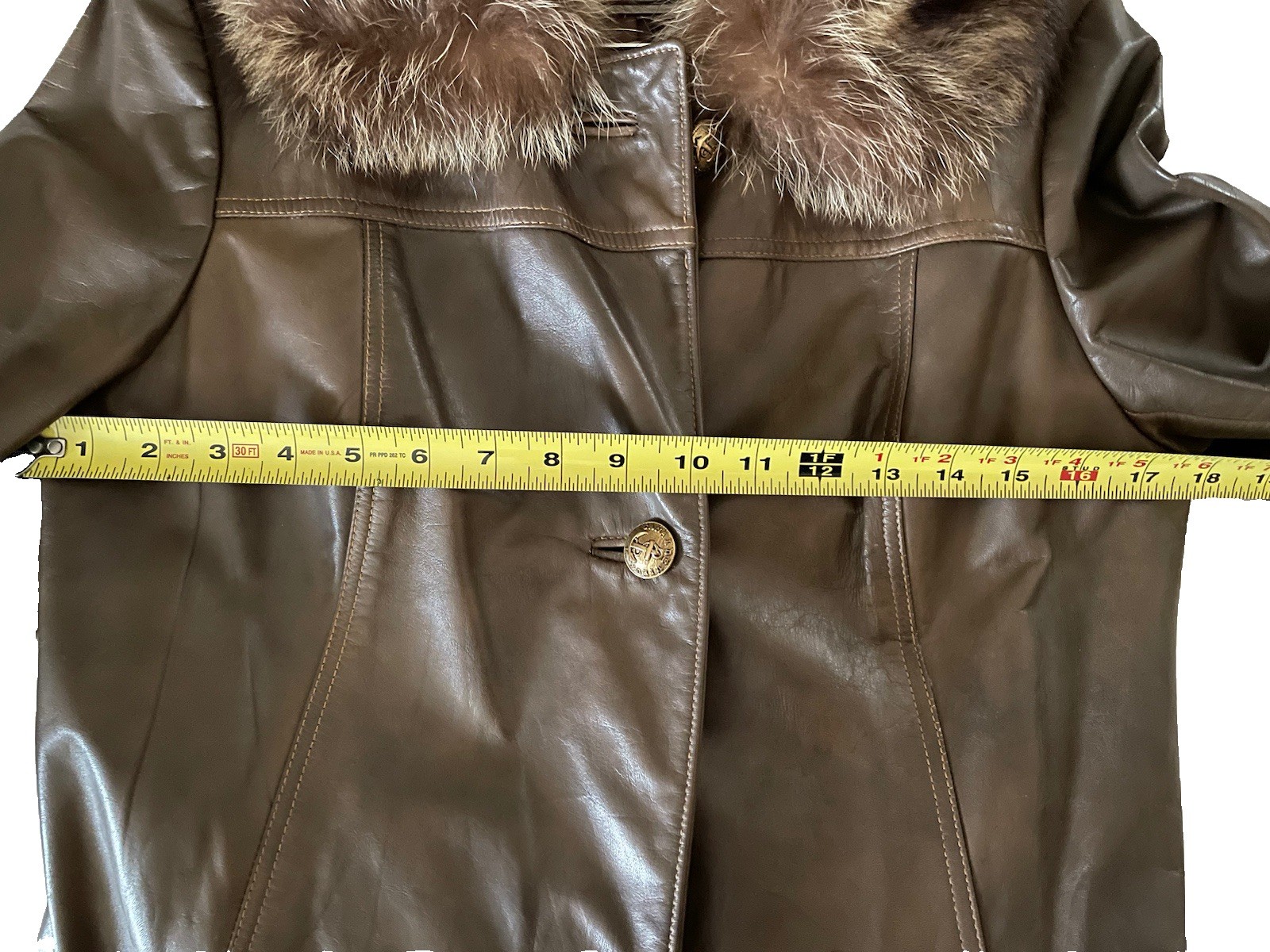 Vintage Brown Leather & Genuine Fur Swing Trench Coat Boho Bonnie Cashin Style