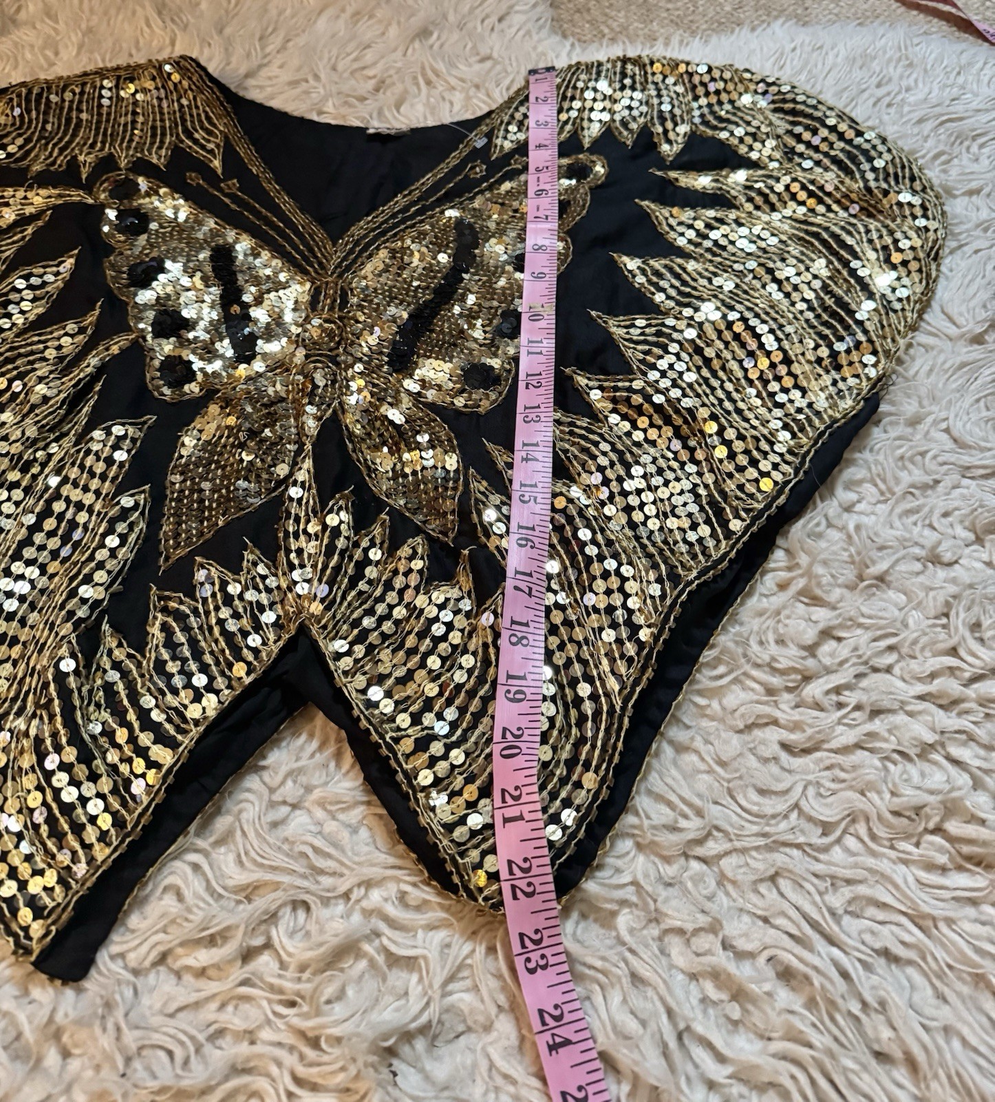 Vtg Butterfly Sequin Disco Iconic Blouse Top Studio 54 India Black Gold S M silk