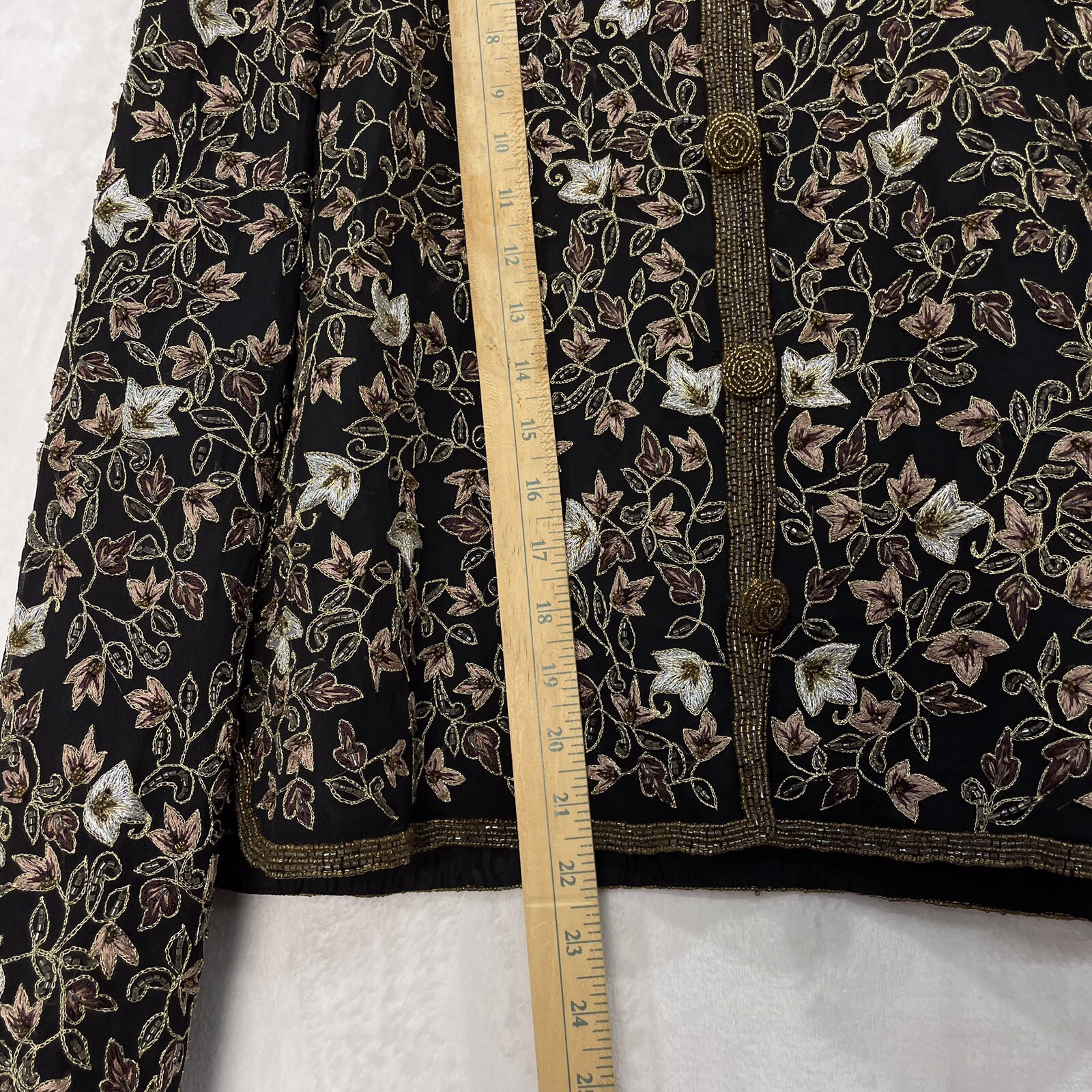 VTG Adrianna Papell Evening Silk Beaded Embroidered Jacket 16 Black Silver Gold