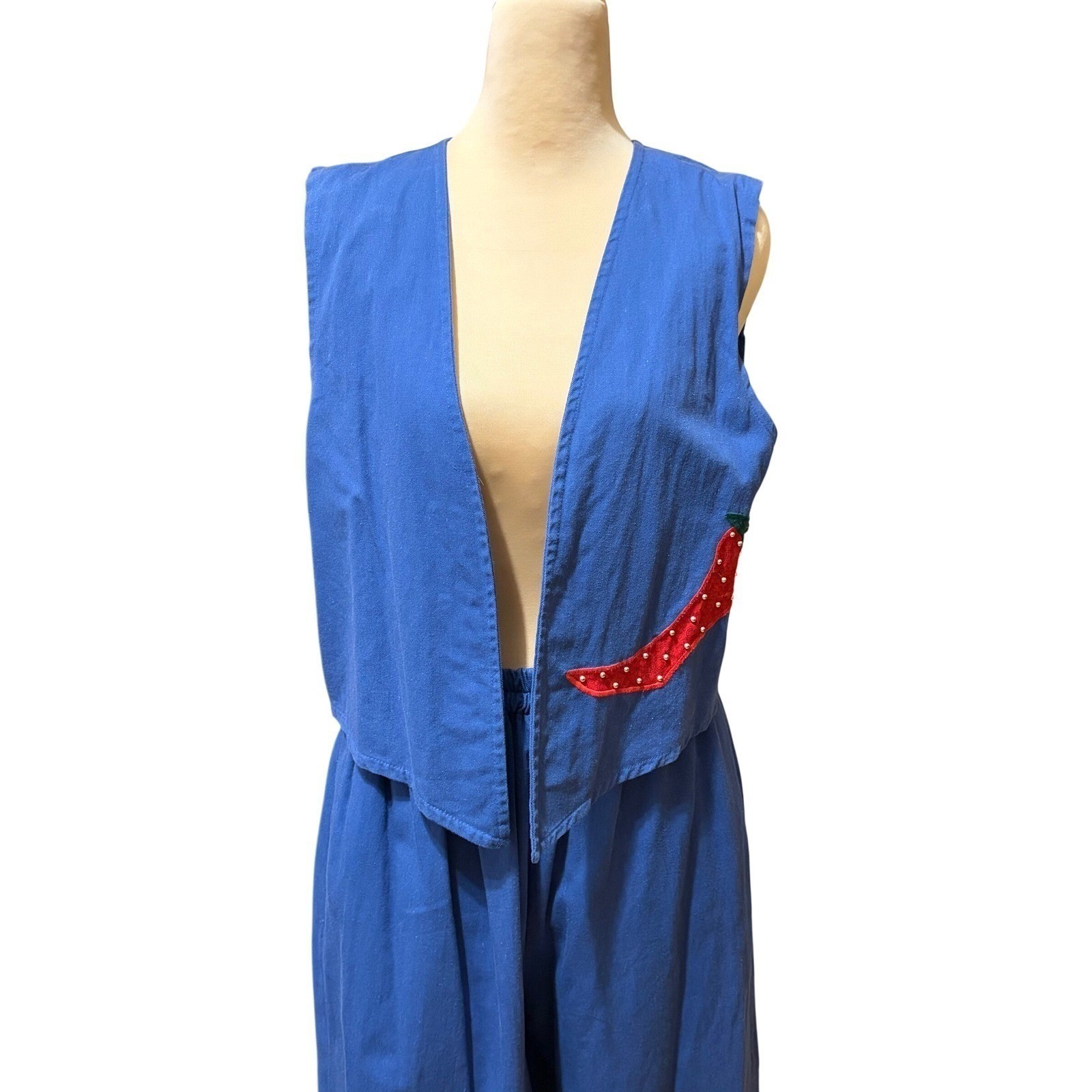 Vtg Alfredo’s Wife S 2 Pc Vest Wide Leg Pants Chili Pepper Appliqué Southwest
