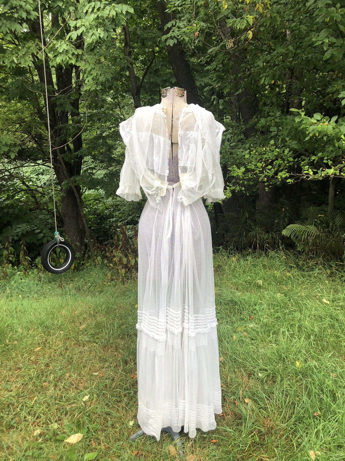Vintage Edwardian Ethereal 1900’s Sheer Net Embroidery Bodice Skirt B 34” W 28”
