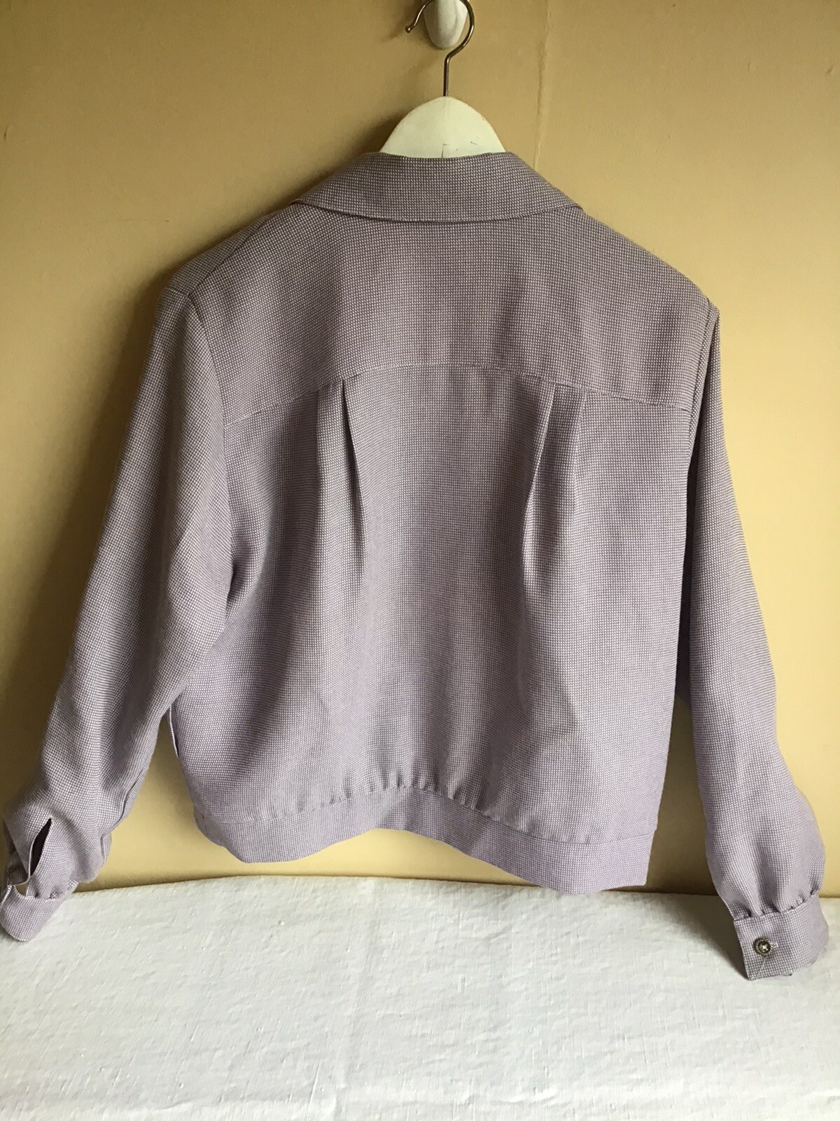 Vtg Womens Lilys Of Beverly Pink Lavender Houndstooth Button Up Jacket USA Large