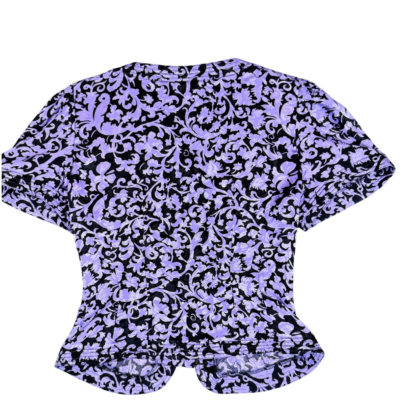 Maggy London Silk Peplum Blouse Vintage 1980s Jeannenen Booher Purple Black 4361