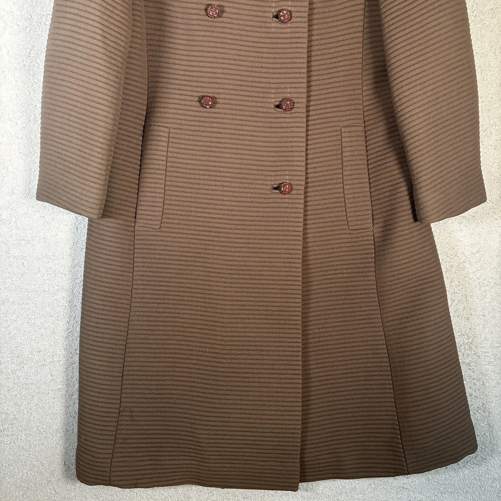 Vintage Forstmann Long Pea Coat Fur Collar Brown Double Breasted Mob Wife Duster