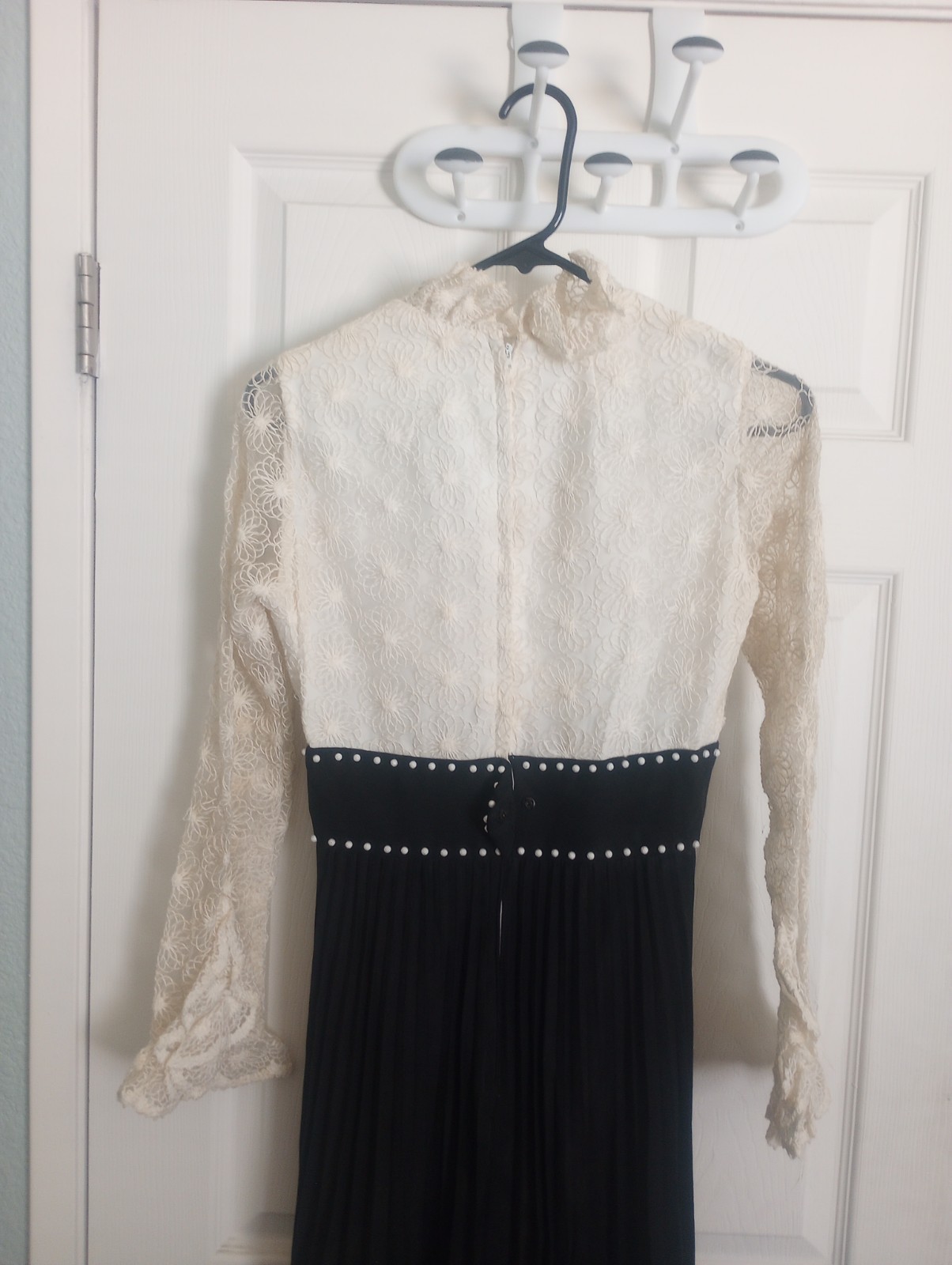 vintage black and white gown, ruffles and floral lace, empire waist no tags