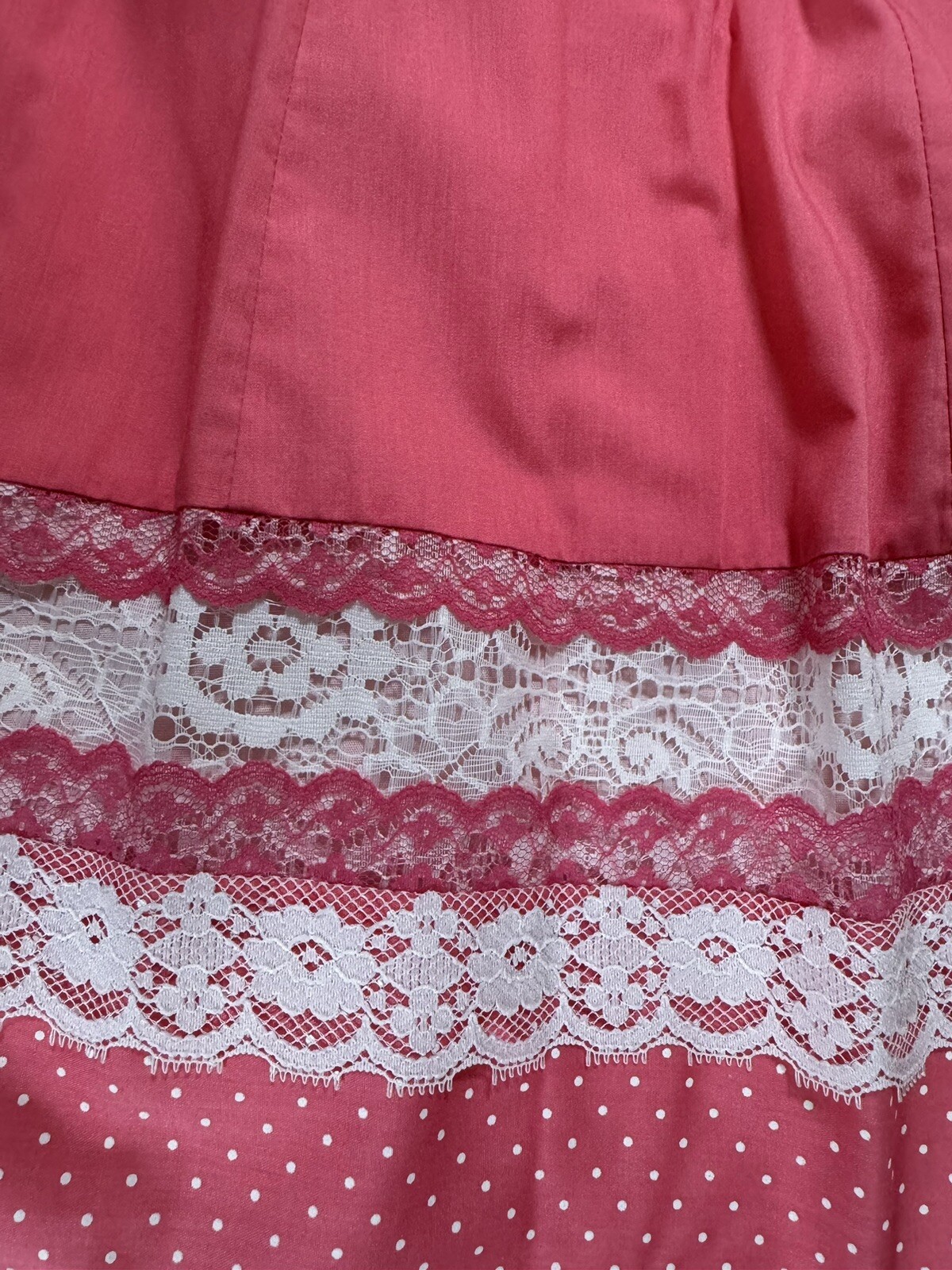 Vtg 70s Pink Polkadot Blouse & Skirt Little House Creations Carefree Creations