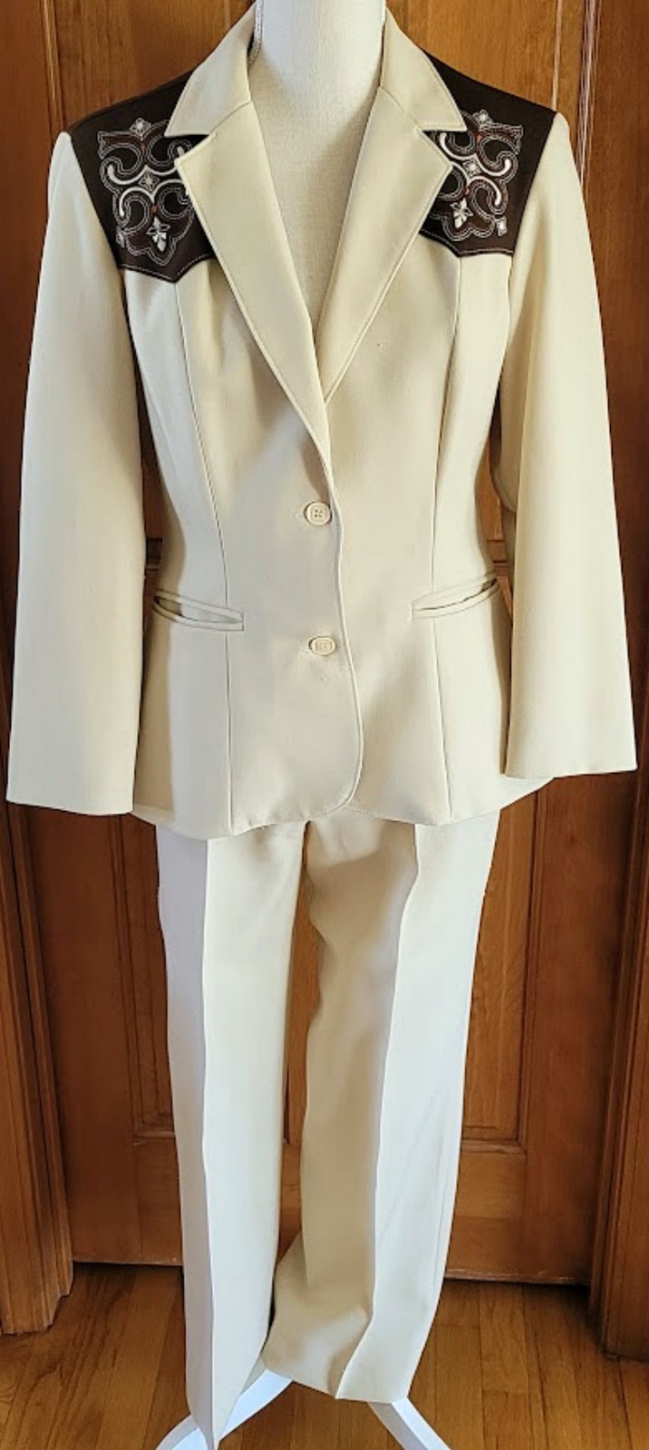 Vintage H Bar C California Ranchwear Western Pant Suit Women 12 Cream Brown Yoke