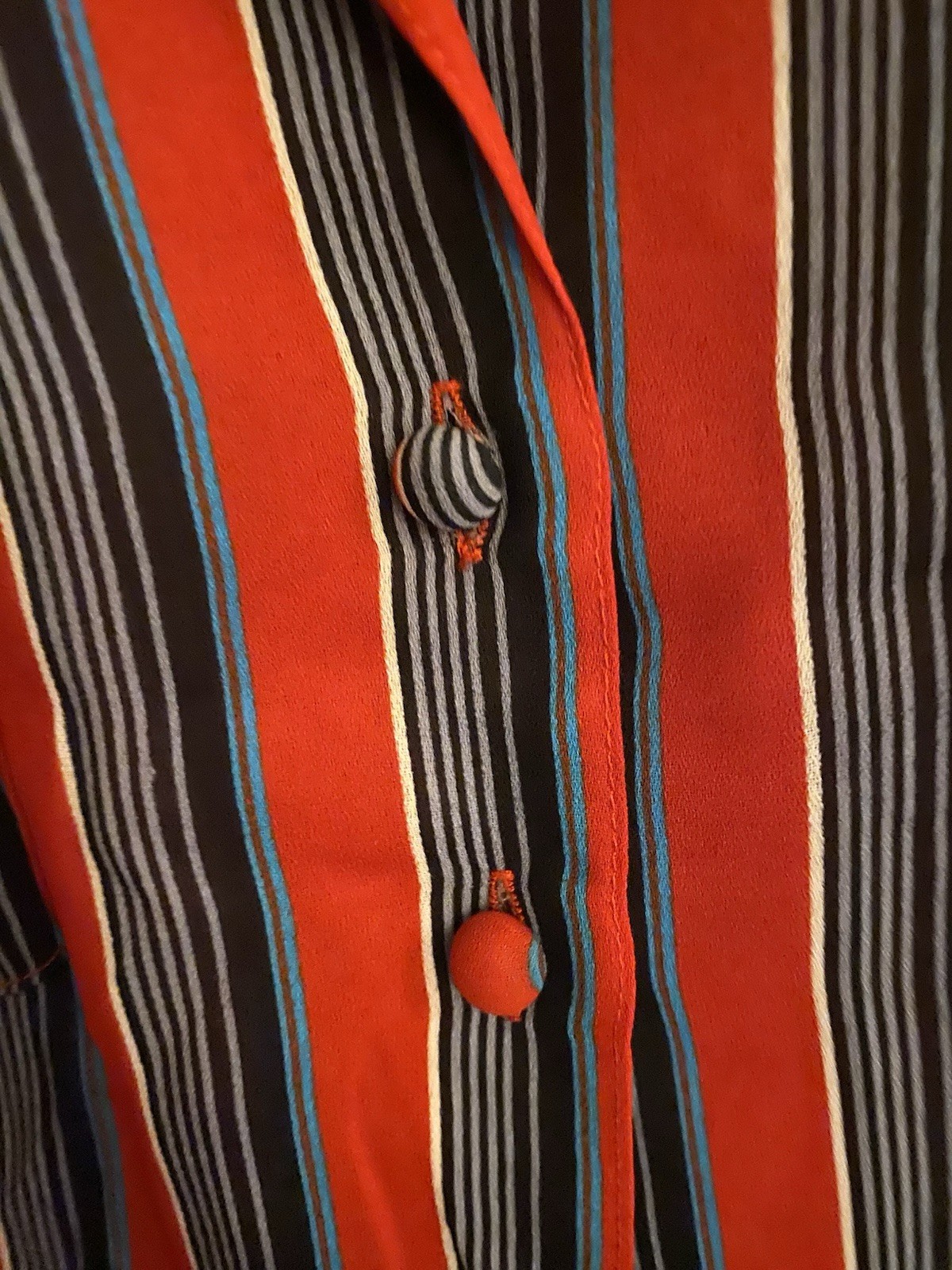 Woman’s Vintage Blouse R D Red Grey Black Strip True Vintage