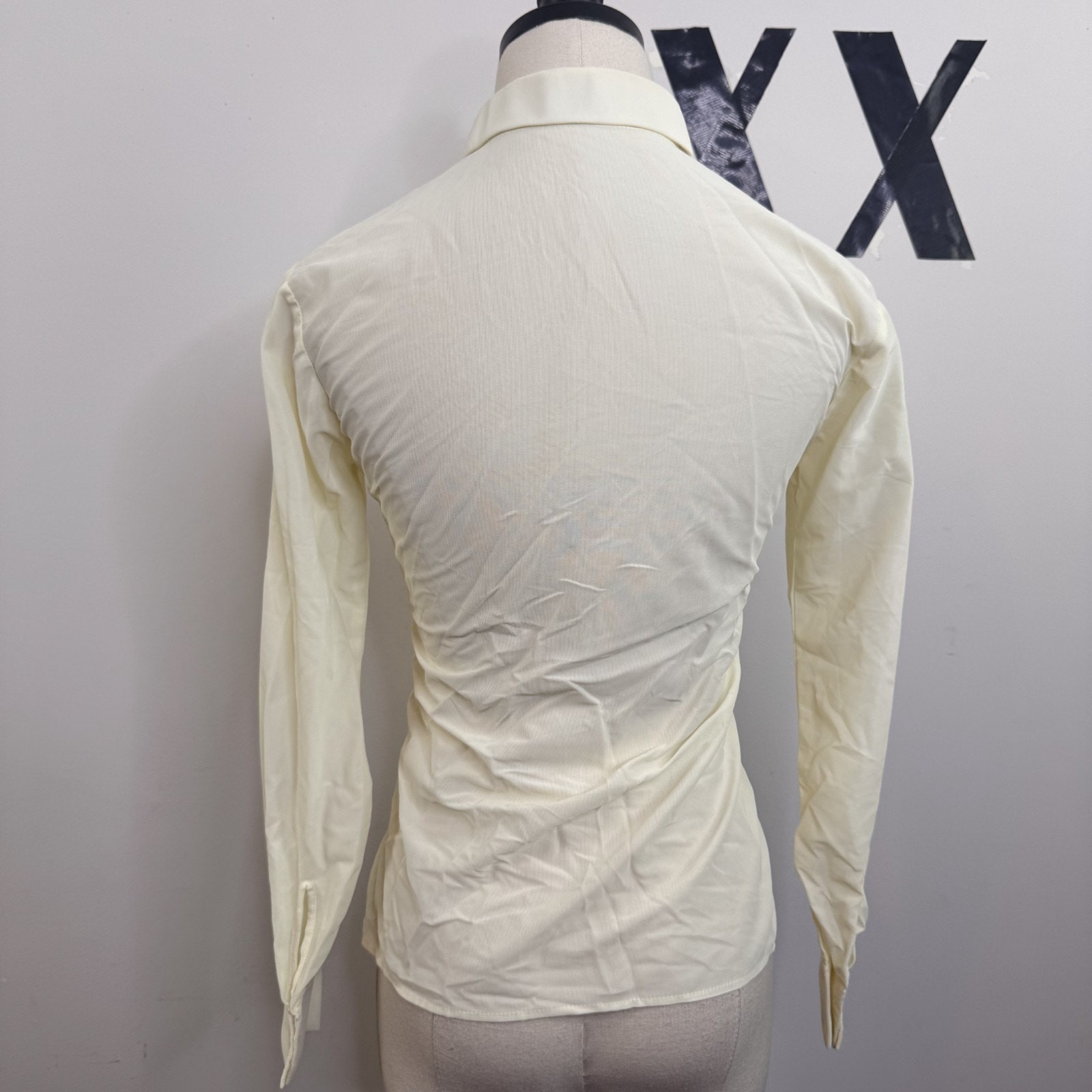 French Vintage 70s Polyamide Fitted Button Up Blouse Ruffle Overlay Top 32
