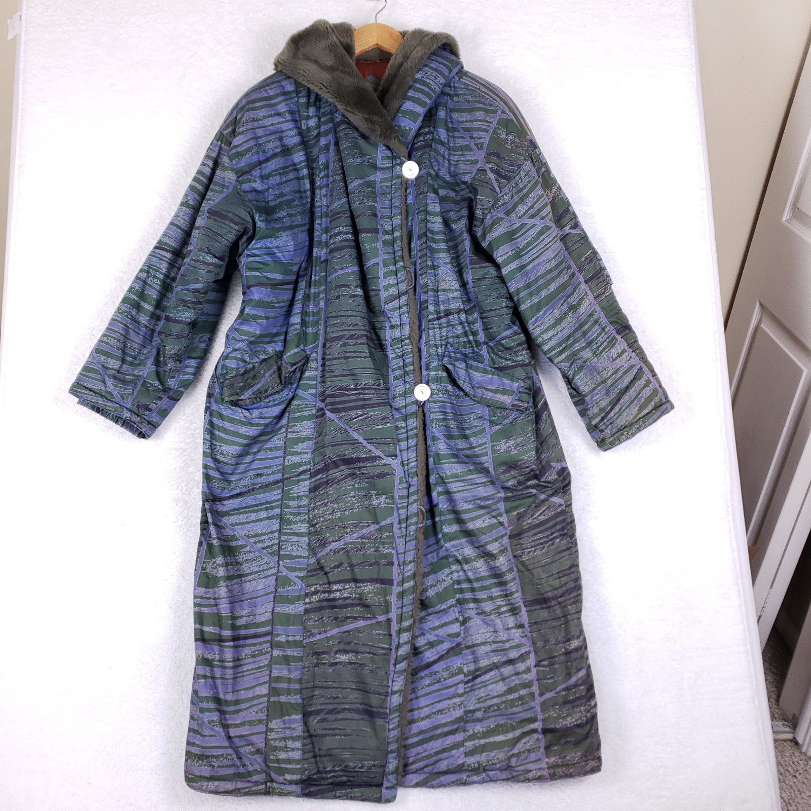 Cyclone VTG 90s Hooded Coat Womens 12 Abstract Geometric Longline Puffer Retro