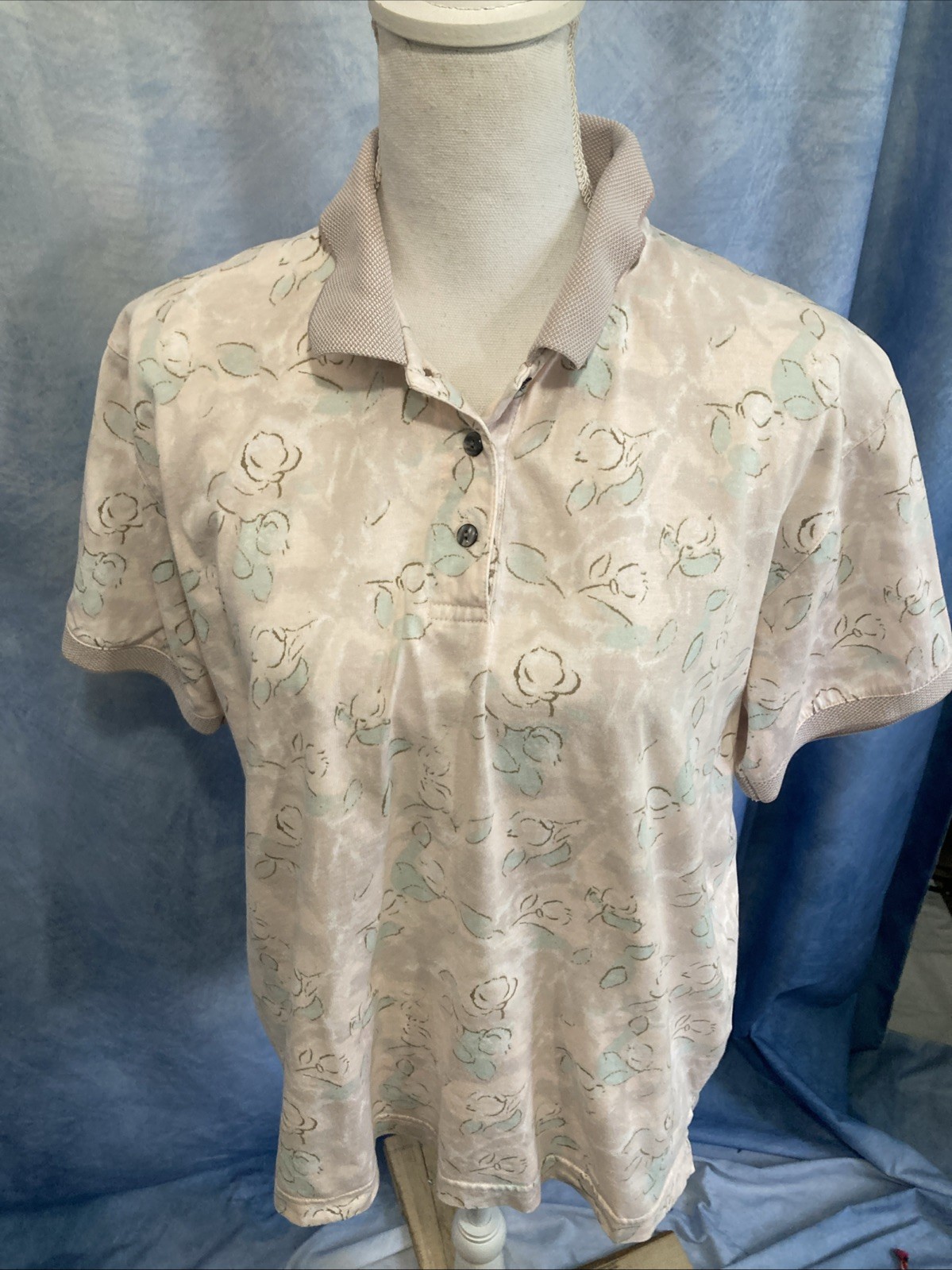 Vtg 90s Arrow Americas Golf Polo Shirt Womens L Cotton Floral Cottagecore Pastel
