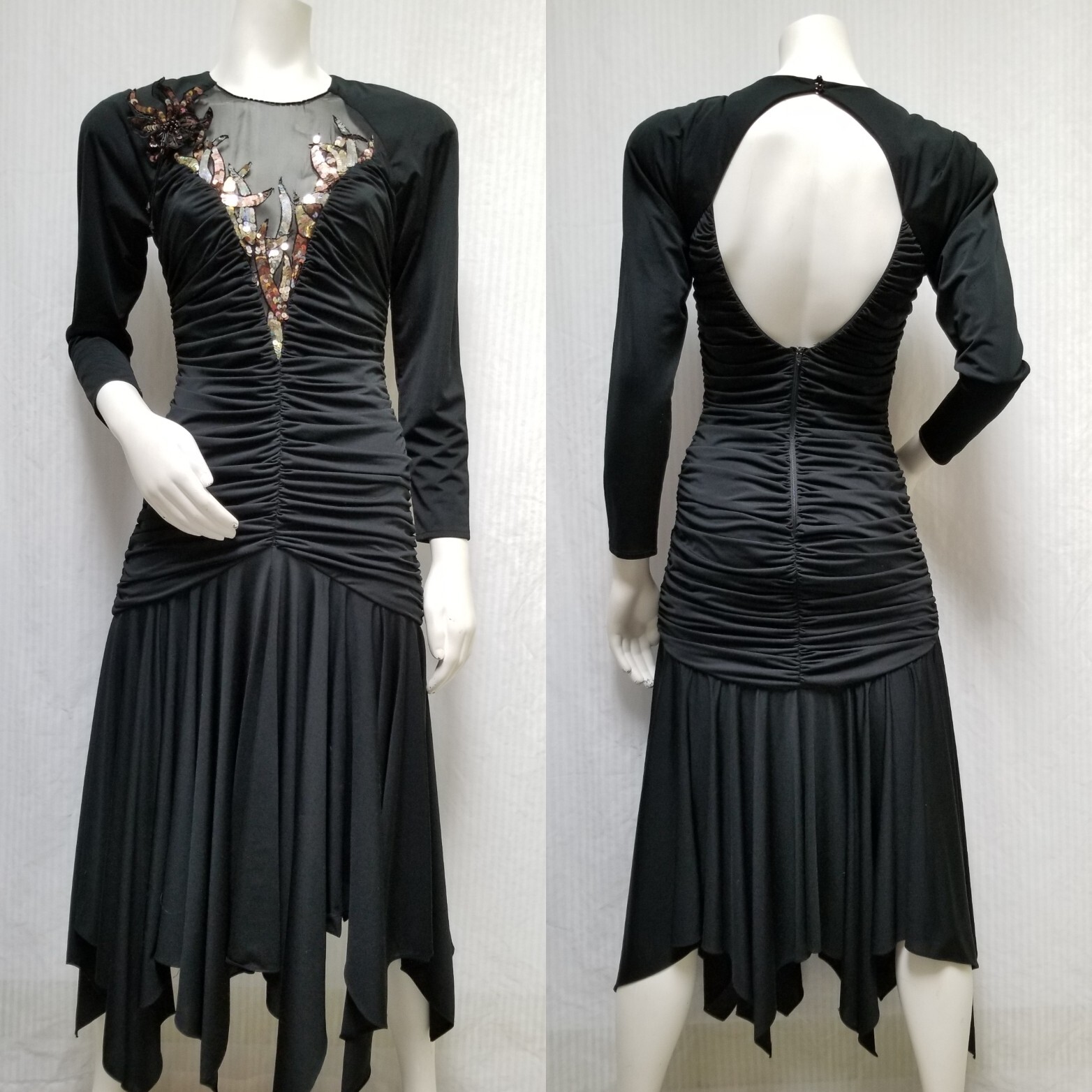 Vintage 1980/90s DOVIZIA Black Ruched Sequin Avant-Garde Dress – Size M – EUC