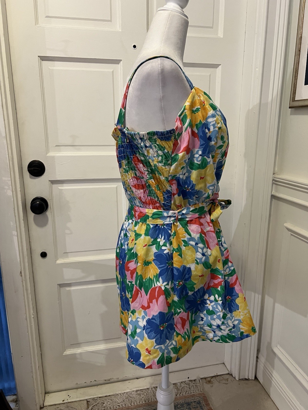 VTG vibrant Floral Print Sleeveless Dress/ Romper 50s/60s Sz L