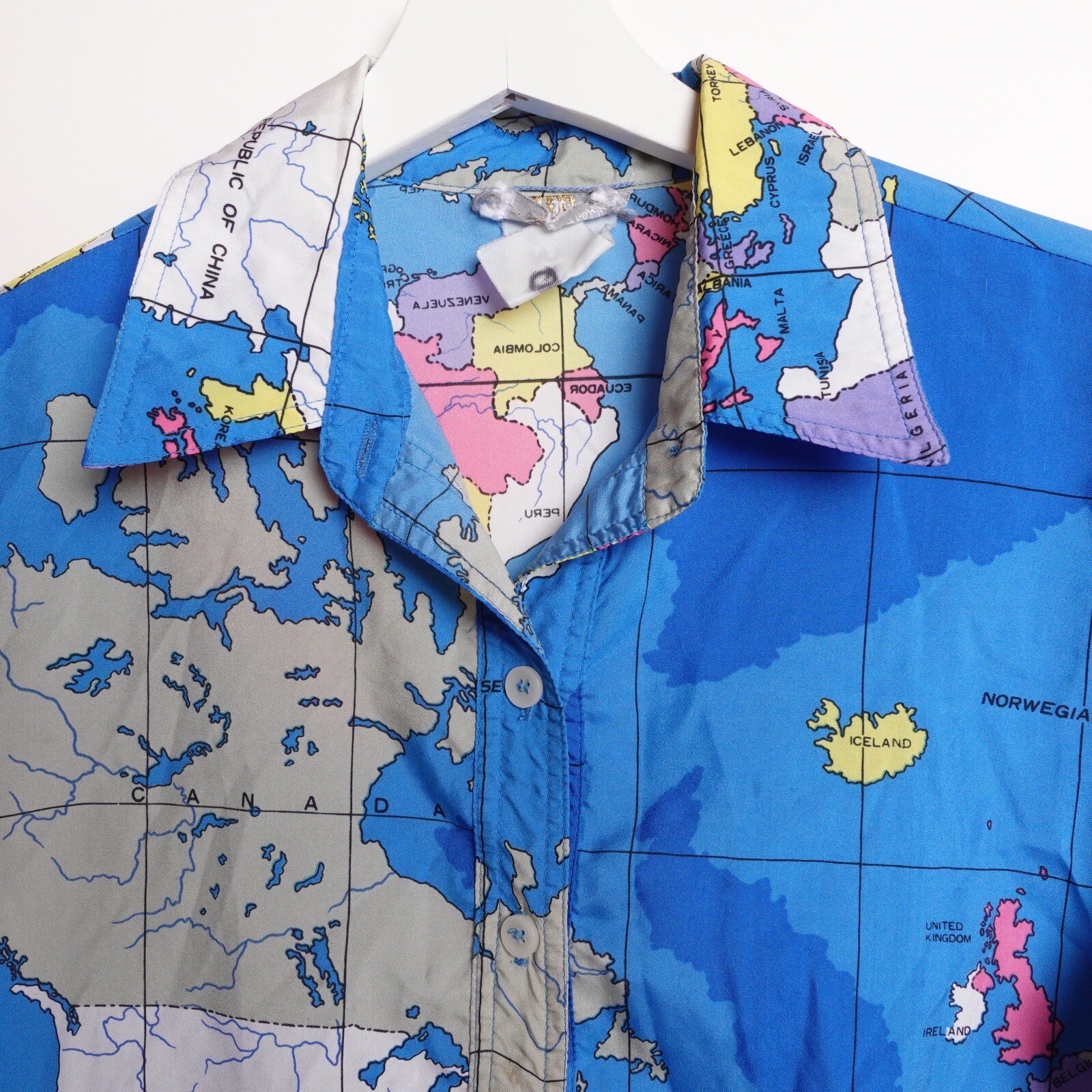 Vintage 80s Miss James Sir Womens World Map All Over Print Globe Shirt Medium