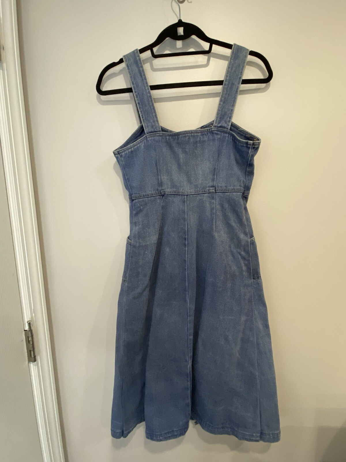 Vintage 70s/80s Kumar Bros Denim Jumper Overalls Dress Midi Rigid Denim Rare