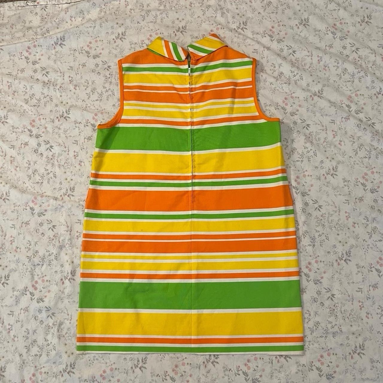 Vintage 60s Mod Dress Gogo Mini Striped Citrus Sherbet Funnel Neck Tent Shift