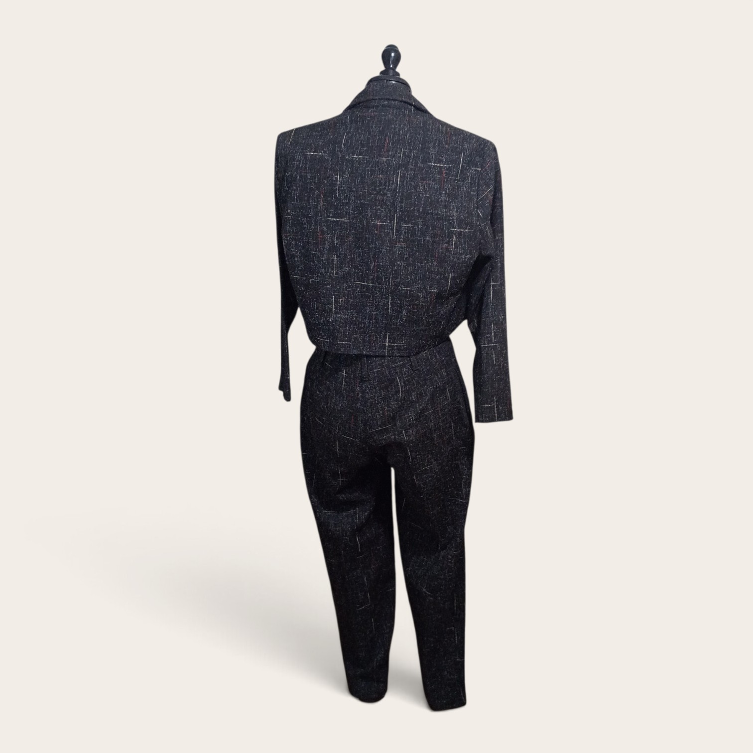 Vintage 80s High-Waist Charcoal Tweed Pant Suit