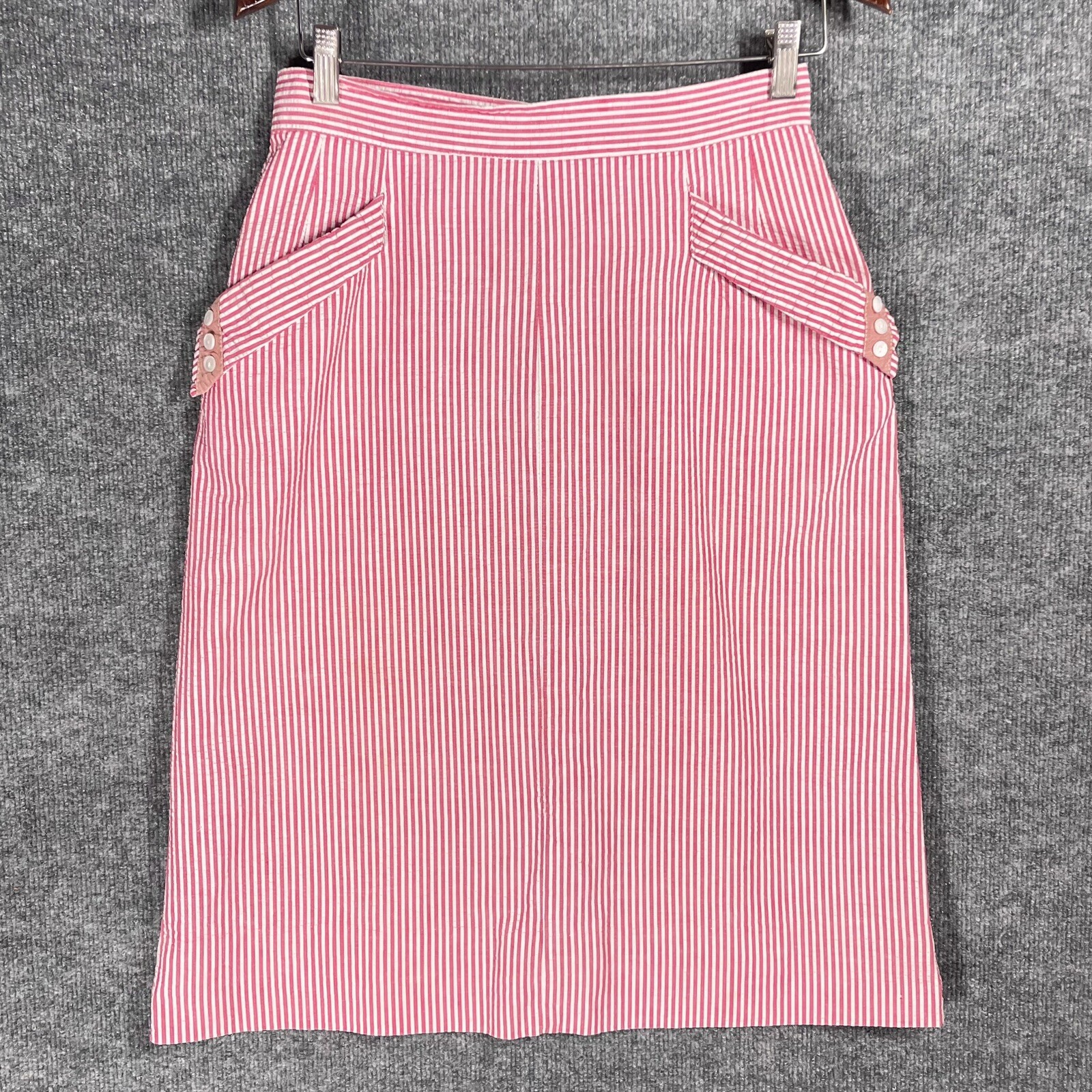 VINTAGE 40s Rosecrest Seersucker Skirt Womens Size 28 Red Candy Stripe Cotton