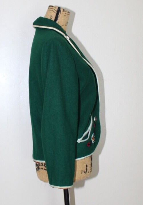 Vintage 50s Petti Glen Green Wool Embroidered Button Blazer Junior S