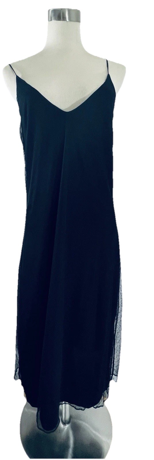 Vtg Y2K Ralph By Ralph Lauren Black V-Neck Slip Dress Mesh Overlay Whimsygoth Lg
