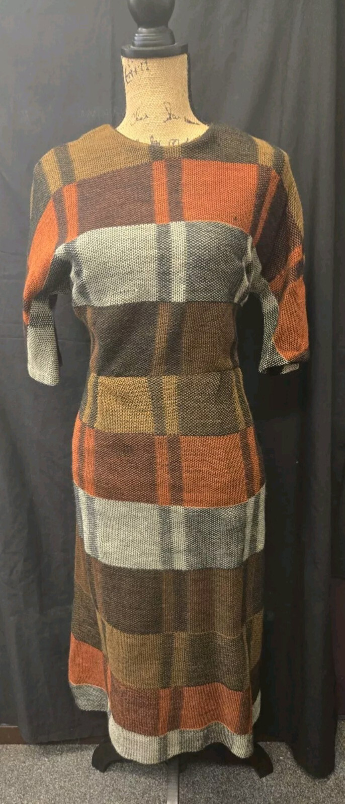 Vintage 70s Roberta Faye Patchwork Dress Midi Length with Half Sleeves Size S