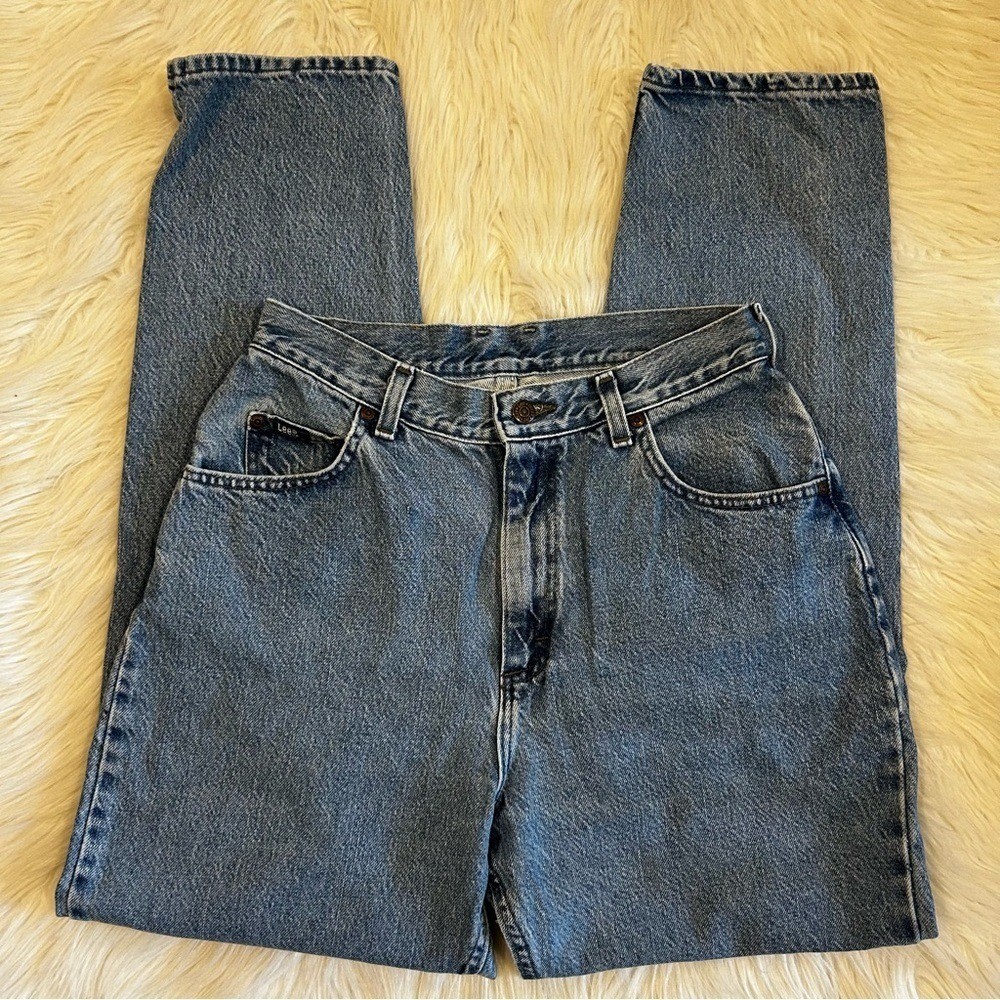 Vintage Lee High Waisted Mom Jeans Medium Wash Blue Tapered Leg Size 12M