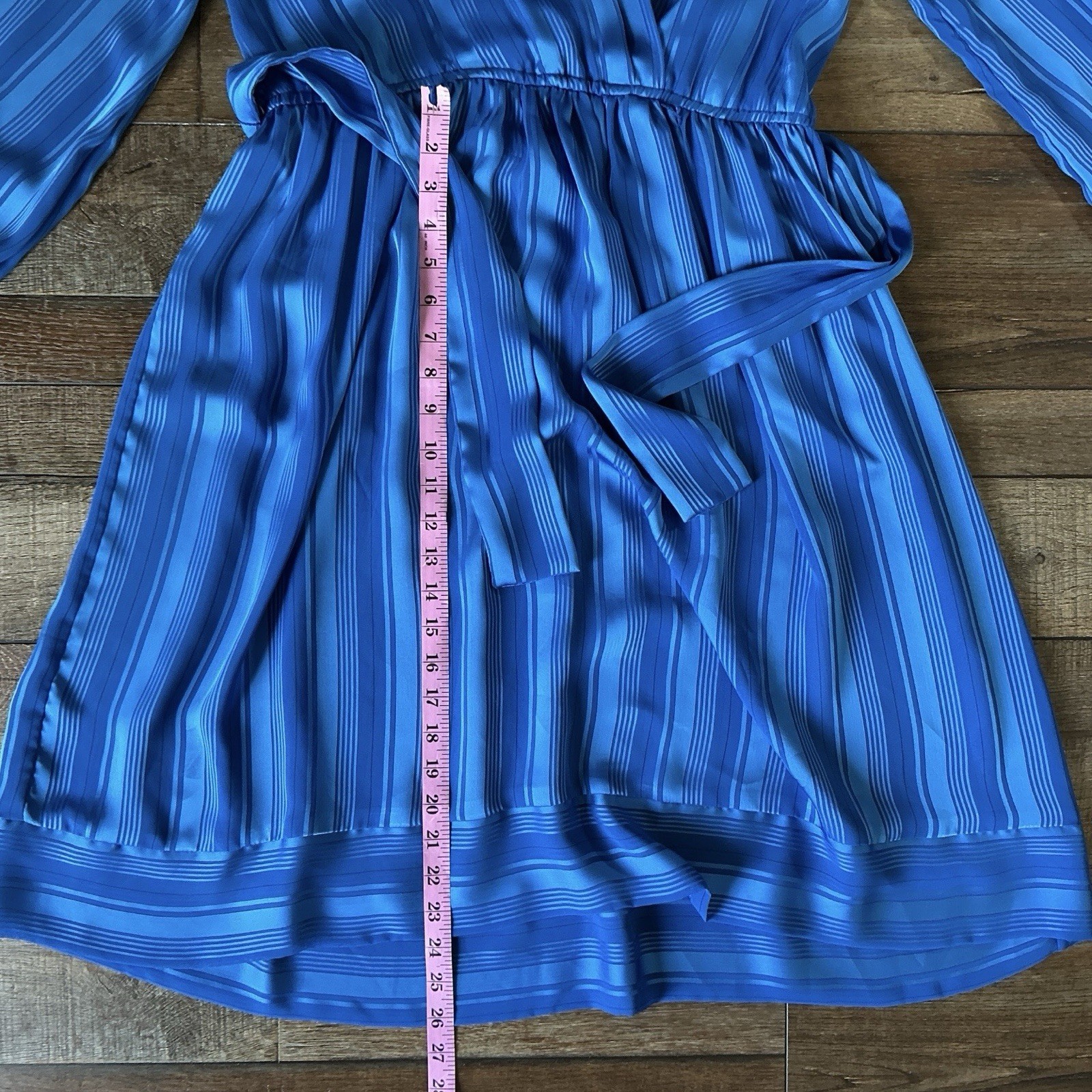 70s VTG Marinette Royal Blue Stripe Wrap Dress Belt 100% Polyester Size 12 #18D7