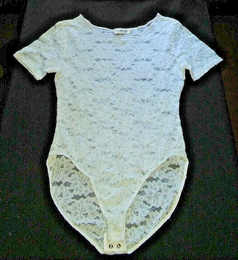 Vtg Liz Claiborne COLLECTION Ivory Short Sleeve LACY Floral One Pc Body Suit
