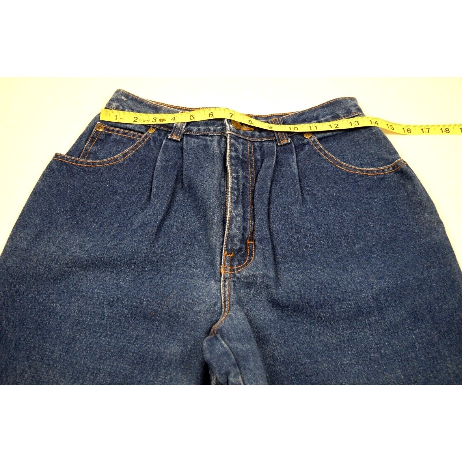 Vintage Jordache Jeans 28 x 29 80s Blue Pleat Tapered High Waist Patched MadeUSA