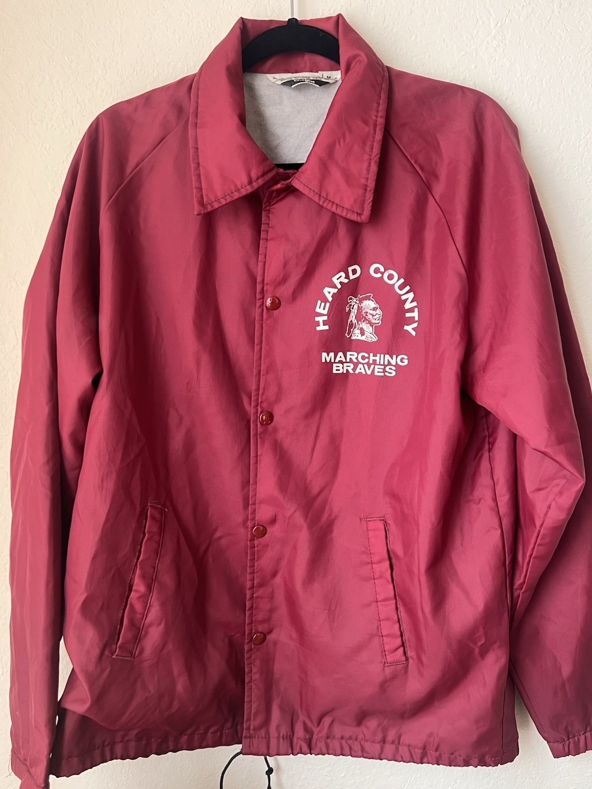 70s CHALK LINE Nylon Snap Coach Jacket HEARD COUNTY Marching Braves Size M Mens