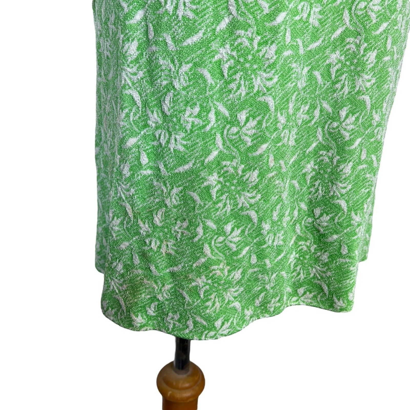Vintage 60s Green Floral Jacquard Jacket 3/4 Sleeve Mid Century MCM Small 34