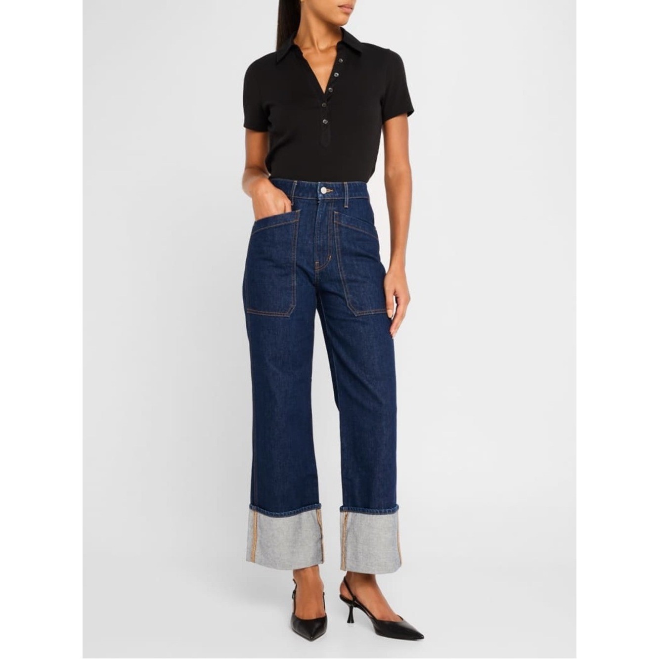 Veronica Beard Dylan High-Rise Straight Cuffed Jeans Chic Classic Staple Capsule