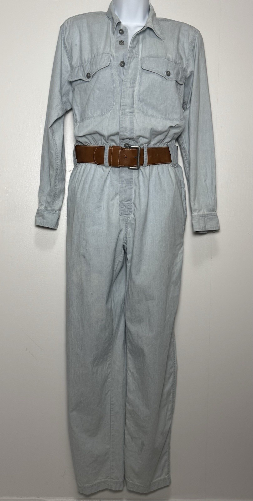 Vintage Liz Wear S Chambray Utility Jumpsuit Belted 90s Workwear