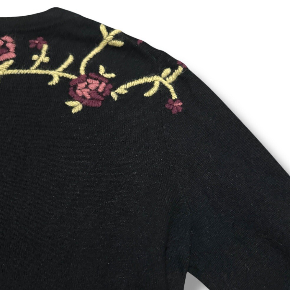 Vintage Black Floral Embroidered Angora Blend Cardigan Size Medium P Cottagecore