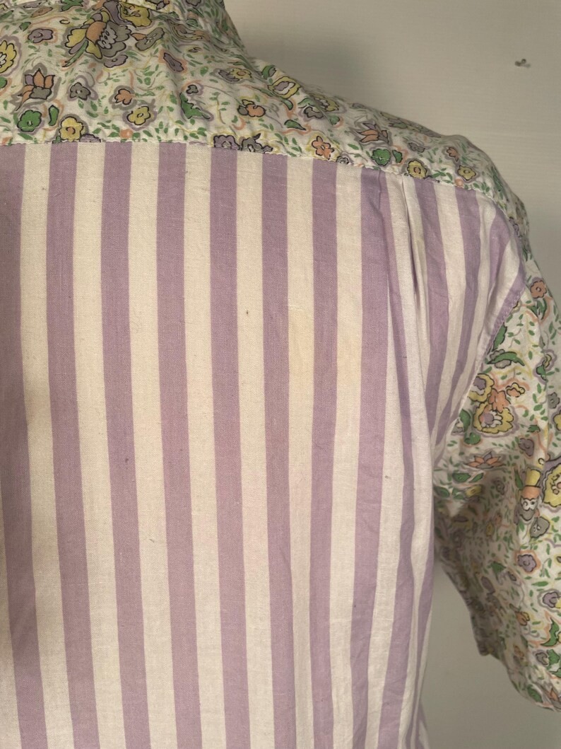 Vintage 1990s Plus Size Spring Floral All Cotton Striped Blouse Size 16 XL