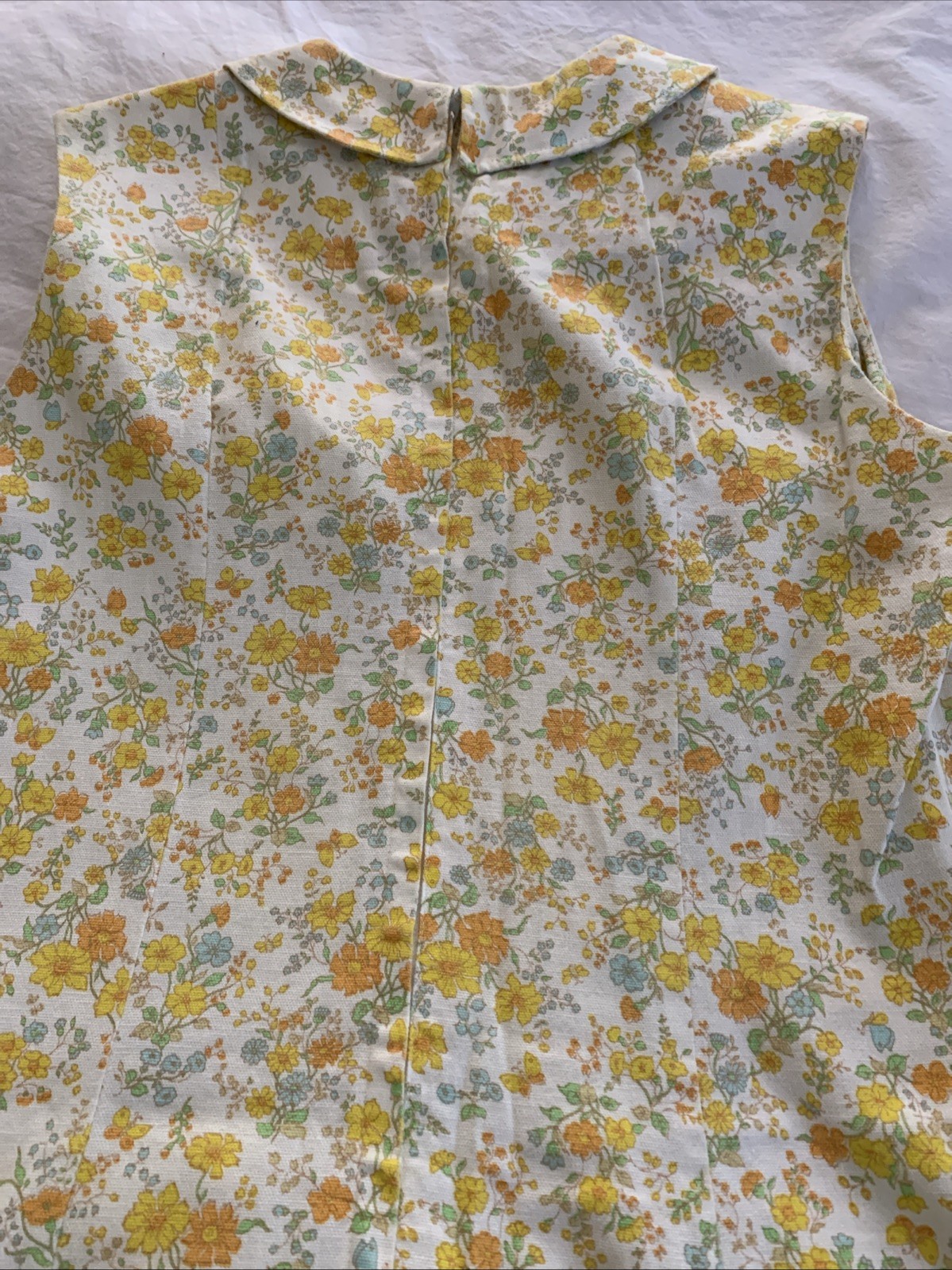 Cos Cob 1960s Vintage Peter Pan Collar Sleeveless Dress Yellow Floral Print