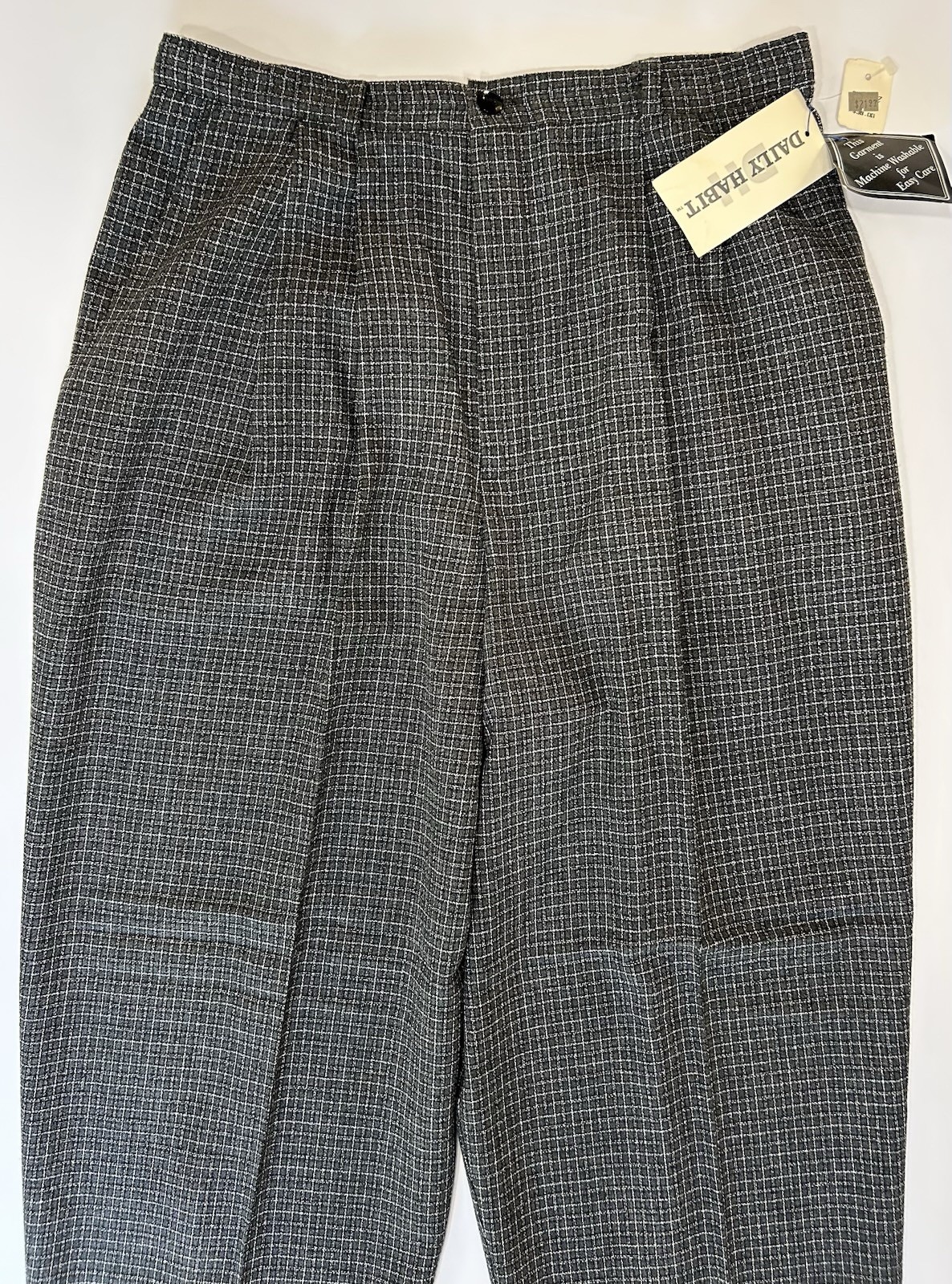 NOS VTG Grey Plaid Check High Waist Baggy Pleats Annie Hall Keaton Pants 28×28.5