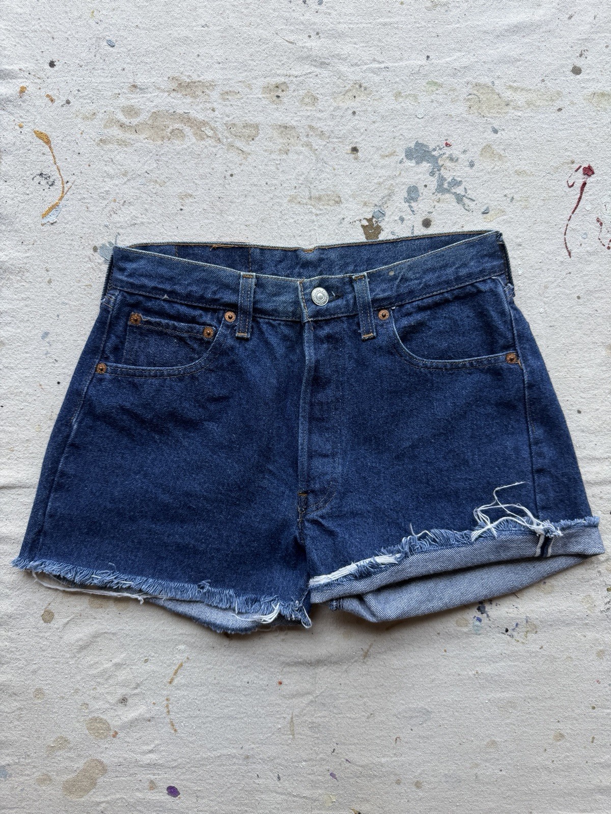 VTG 80s Levi’s 501 Redline Women’s Daisy Duke Cutoff Denim Shorts Size 28 Dark