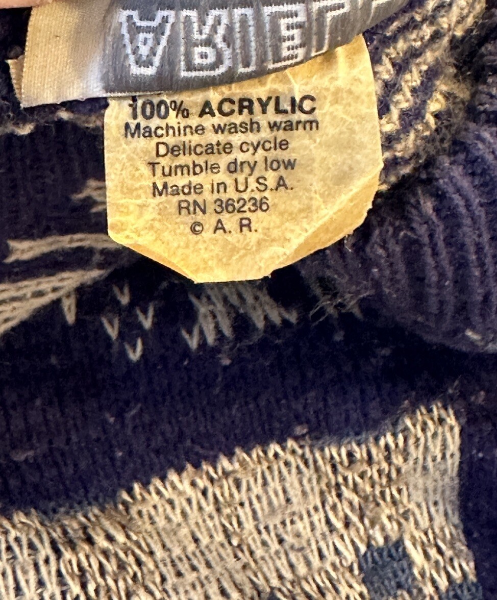 Vtg Y2K Arielle Women Sweater XXL Granny Knit Quilt Square Crewneck Blue READ