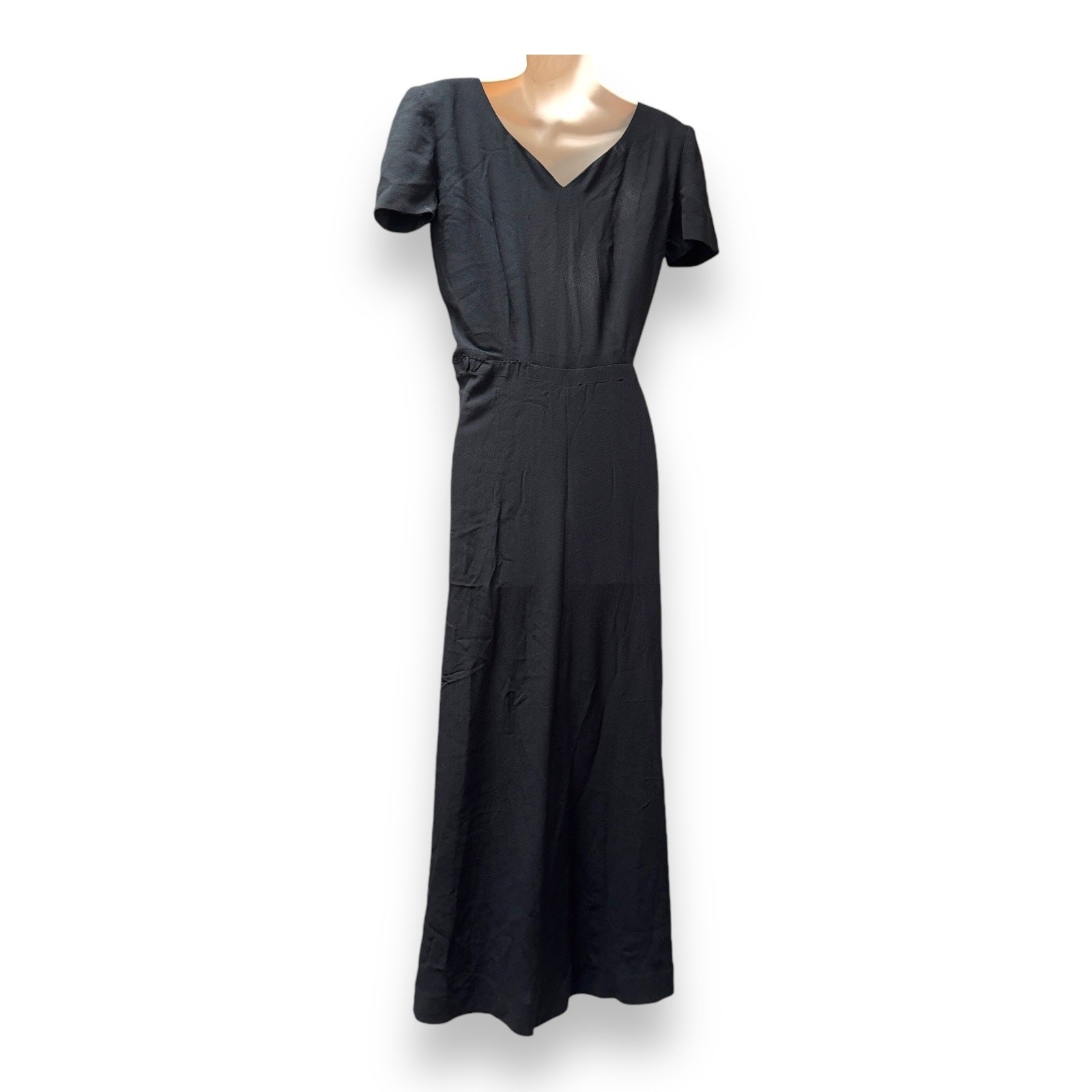Vintage 1940s Black Rayon Maxi Cocktail Dress Gown 24” Waist Size Small READ