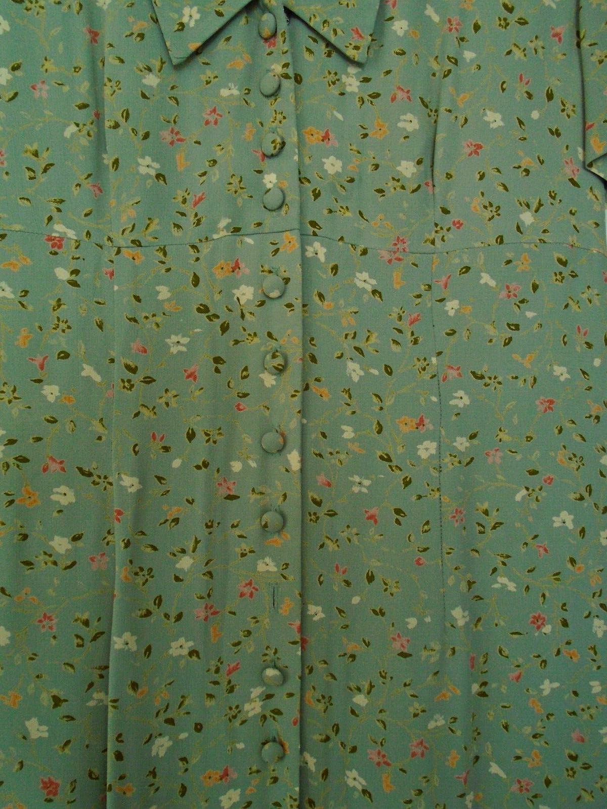 Donna Ricco New York Soft Green Floral Rayon Long Design Dress Size 6 Made USA!