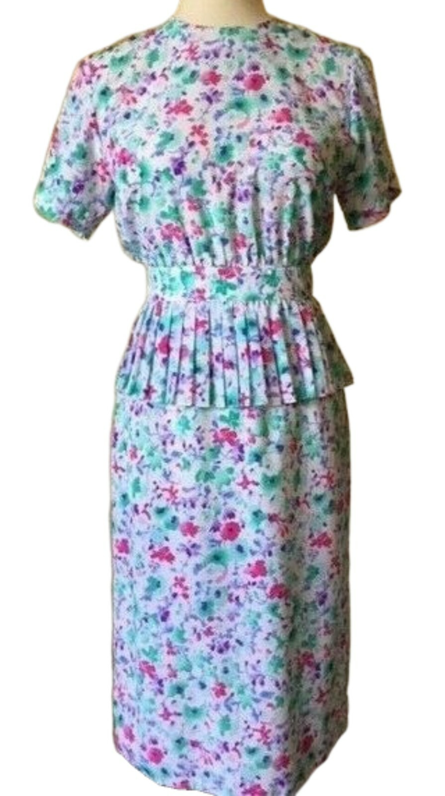 vtg 80s Maggy Boutique Floral Peplum Dress Sz 4P NWT