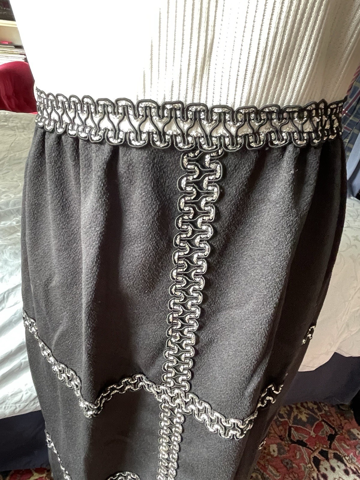 VTG 60s Black White Longsleeve Gown With Embellished Silver Trim Holly Golightly